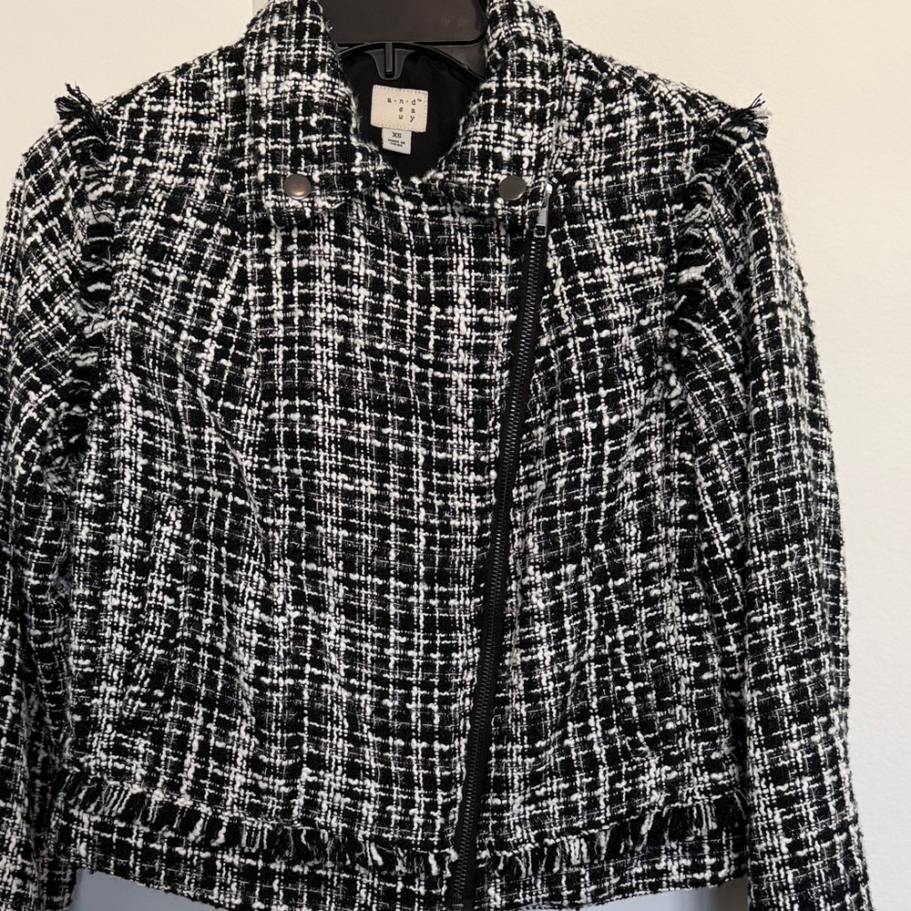 NWT A New Day Black and White Tweed Moto Jacket - Picture 6 of 11